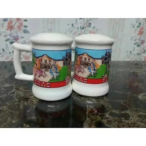 Vintage Ceramic Texas State Souvenir Salt and Pepper Shaker Set With Handles - Picture 1 of 7